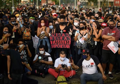 Protesto contra o racismo no Rio de Janeiro.