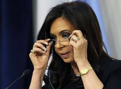 La presidenta de Argentina, Cristina Fernández de Kirchner, durante la rueda de prensa en la que ha explicado las acciones del Gobierno contra Papel Prensa