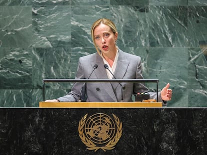 Giorgia Meloni, primera ministra italiana, el pasado 20 de septiembre en la ONU, en Nueva York.