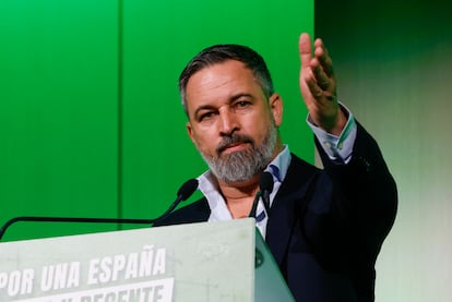 El presidente de Vox, Santiago Abascal, en la clausura de la Asamblea General de su partido el pasado 29 de junio.