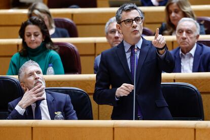 El ministro de la Presidencia, Justicia y Relaciones con las Cortes, Félix Bolaños, este martes en el Senado.