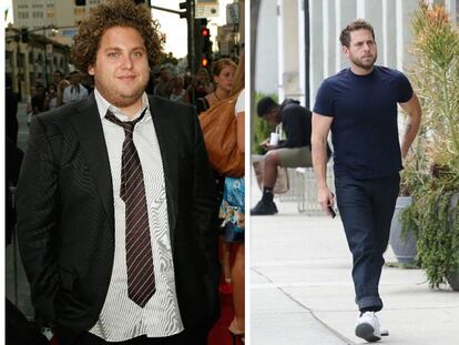 A la izquierda, Jonah Hill en la presentación de 'Supersalidos' en 2007. A la derecha, el actor paseando por Los Ángeles el pasado mes de mayo.