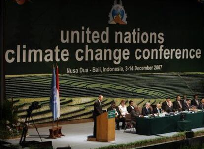 Ban Ki-Moon, durante su intervención en la cumbre de Bali.