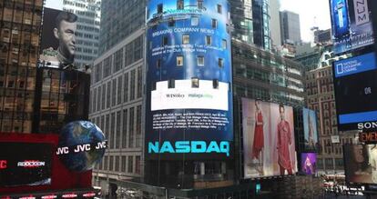 El panel del Nasdaq de Nueva York proyecta informaciones sobre M&aacute;laga Valley