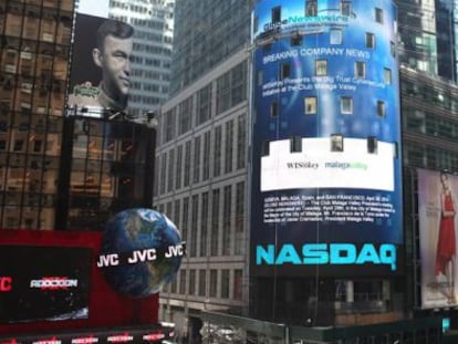 El panel del Nasdaq de Nueva York proyecta informaciones sobre M&aacute;laga Valley