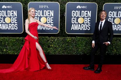 Nicole Kidman y su marido Keith Urban, en los Globos de Oro 2020.