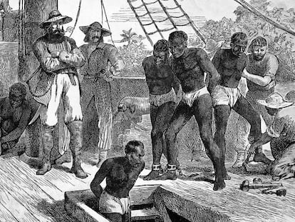 Il·lustració de la portad del llibre 'Negreros y esclavos'.