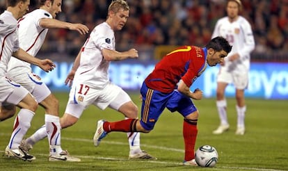 David Villa, durante un partido clasificatorio para la Eurocopa 2012.