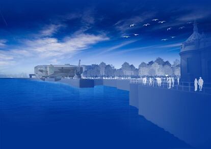 Recreaci&oacute;n virtual de la primera l&iacute;nea de mar de Santander, con el futuro Centro Bot&iacute;n al fondo.