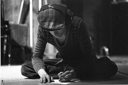 Bowie writing the lyrics for the songs on his tenth studio album, 'Station to Station,' released by RCA Records in 1976.
