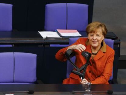 A chanceler Angela Merkel, no Bundestag.