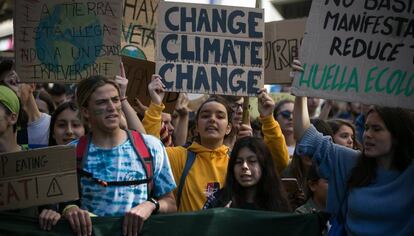 Protesta en contra del cambio climático, en marzo en Barcelona.