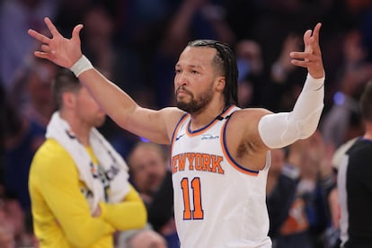 Jalen Brunson celebra un triple en el partido de este jueves.