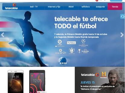 Página web corporativa de Telecable.
