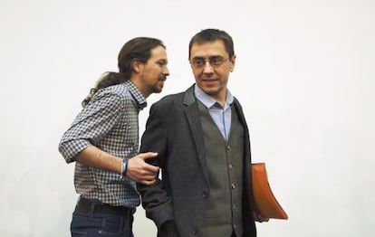 Pablo Iglesias and Juan Carlos Monedero, in a file photo from February.