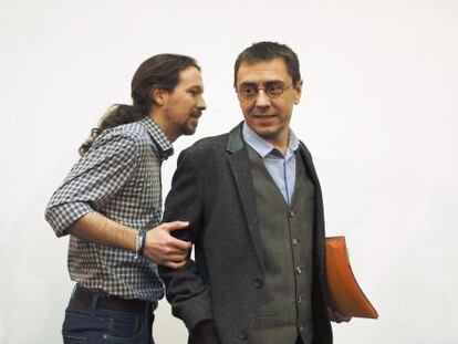 Pablo Iglesias and Juan Carlos Monedero, in a file photo from February.