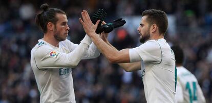 Bale y Nacho celebran el primer gol del Madrid.