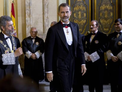 El president del Suprem, Carlos Lesmes, i el Rei, aquest dimarts en l'obertura de l'any judicial.