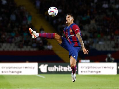 Cancelo, en el duelo ante el Celta en Montjuïc.