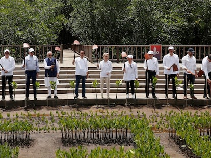 Líderes del G-20 participaban el miércoles en un acto de plantación de manglares en el Parque Forestal Tahura Ngurah Rai de Bali.