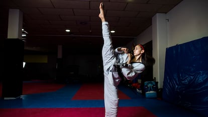 Adriana Cerezo, en el club Hankuk, antes de volar a Manchester para el Europeo de taekwondo.
