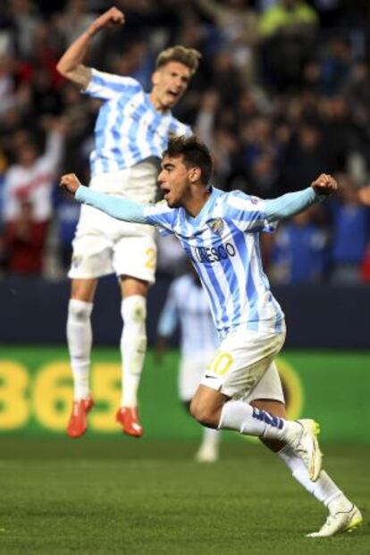 Horta celebra el tercer gol del Málaga al Getafe