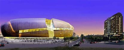 Una representación virtual del nuevo estadio del Valencia, en la avenida de las Cortes Valencianas, sin el hotel proyectado.