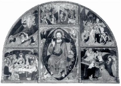 Retablo dedicado a Jesucristo pintado por Lluís Borrassà en 1404 para la iglesia de Sant Salvador de Guardiola del legado de Muñoz Ramonet que todavía no se ha recuperado.