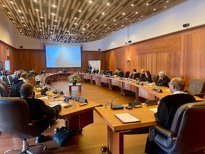 Miembros de la Corte Suprema de Justicia de Colombia durante la audiencia pública de aspirantes a magistrado(a) de la Sala de Descongestión Laboral, el 22 de febrero.