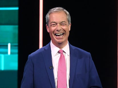 Nigel Farage, candidato de Reform UK, este jueves en el debate electoral de la cadena ITV