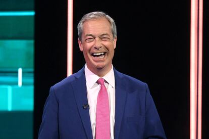 Nigel Farage, candidato de Reform UK, este jueves en el debate electoral de la cadena ITV