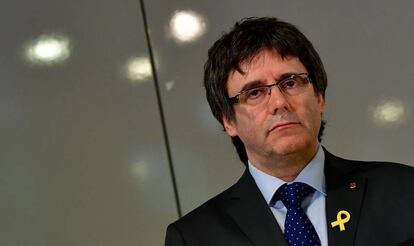 Carles Puigdemont durant una roda de premsa a Berlín el 15 de maig.