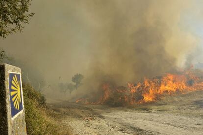 El incendio que se declaró con fuerza sobre las 15.34 horas en dos parroquias de la capital provincial, primero en Cudeiro y luego en Velle, amenazó casas habitadas