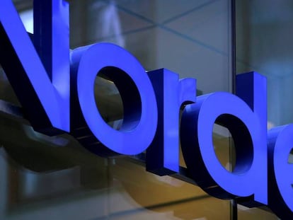 FILE PHOTO: Nordea bank logo is seen outside their corporate headquarters in Stockholm