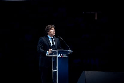 avier Milei durante su participación en el Fórum Económico de Madrid Economic Forum, este domingo