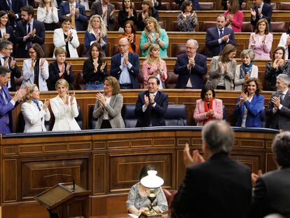 Aplausos a la intervención de Yolanda Díaz en el debate de la moción del censura durante la primera jornada de este martes, 21 de febrero.