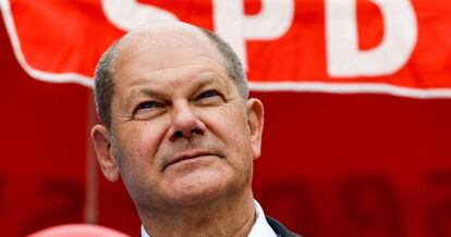 Olof Scholz durante un acto de campaña del partido socialdemócrata (SPD) a principios de agosto, en el este de Alemania.