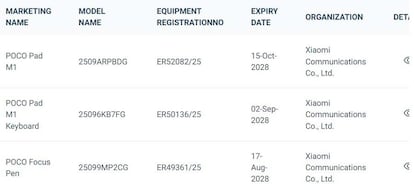 Certificación del tablet POCO Pad M1