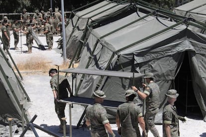 Tents were set up to temporarily house the migrants who crossed into Ceuta on Thursday.