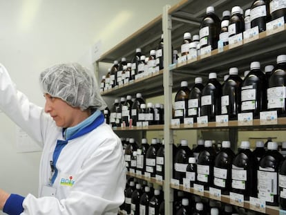 Un trabajador de los laboratorios Boiron en Brest, en el oeste francés, en mayo de  2016. 