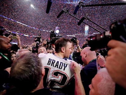 Tom Brady celebra tras jugar el Super Bowl 53 en Atlanta, en 2019.