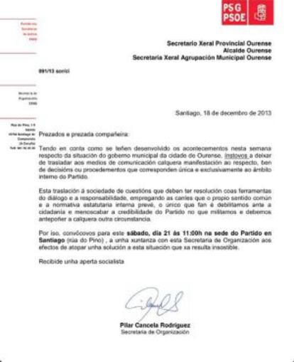 Carta de la secretaria de organización del PSdeG