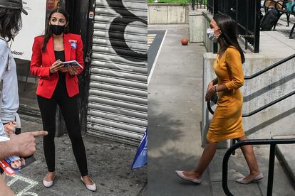 Para patear la ciudad y hacer campaña Alexandria Ocasio-Cortez cambia sus eternos salones por esta bailarina nude de punta, que combina con absolutamente cualquier estilismo y color.