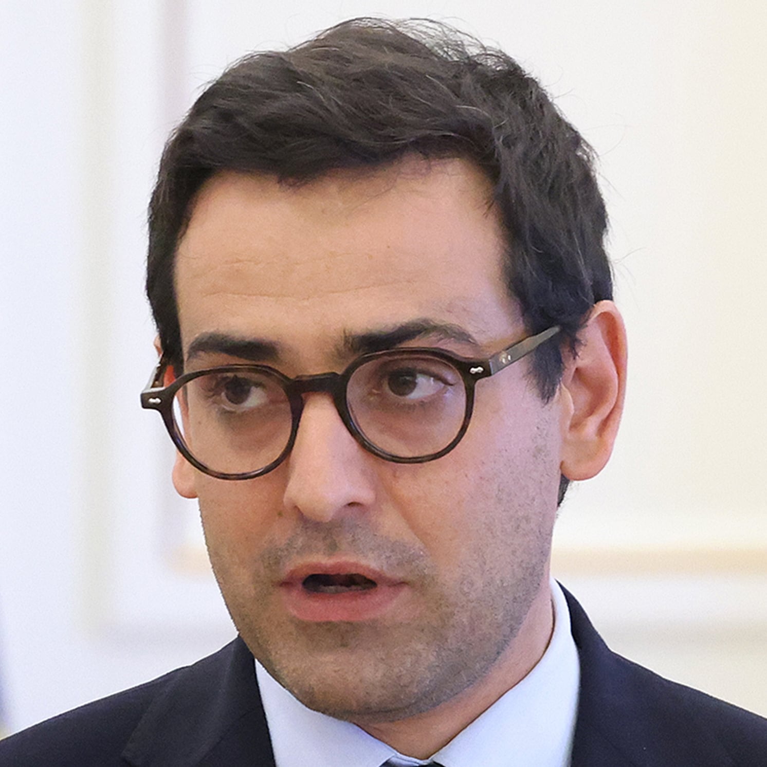 ATHENS, GREECE - SEPTEMBER 16: French Foreign Minister Stephane Sejourne makes a speech as he holds a joint press conference with his Greek counterpart Giorgos Gerapetritis (not seen) after their meeting at the Ministry of Foreign Affairs in Athens, Greece on September 16, 2024. (Photo by Costas Baltas/Anadolu via Getty Images)