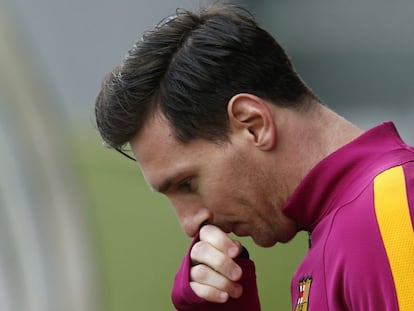 Lionel Messi durante un entrenamiento del Barcelona.