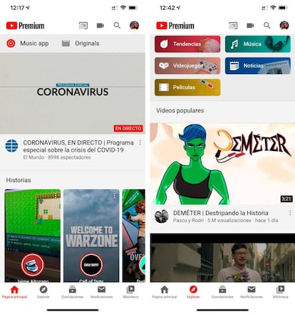 YouTube nueva pestala de 'Explorar'.