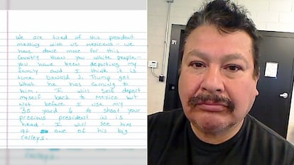 Una carta de amenaza a Donald Trump atribuida erróneamente a Ramón Morales Reyes (derecha), immigrante indocumentado.