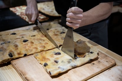 Olive focaccia made by Forno Bomba restaurant in Barcelona