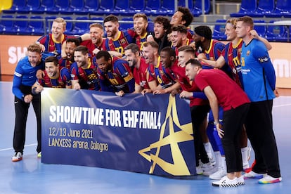 Los jugadores celebran la clasificación para la Final a Cuatro tras eliminar al Brest.