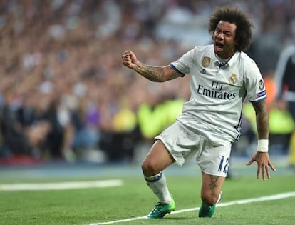 Marcelo durante el partido de vuelta de cuartos de Champions contra el Bayern.